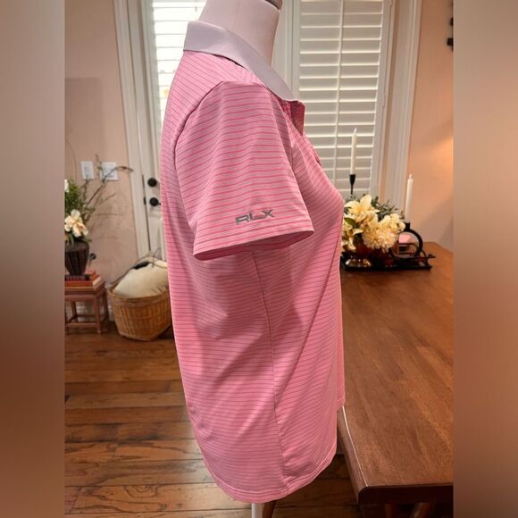 Golf Performance Polo Neon Pink Stripe Snap Placket Stretch Moisture-Wick M RLX - Picture 4 of 8